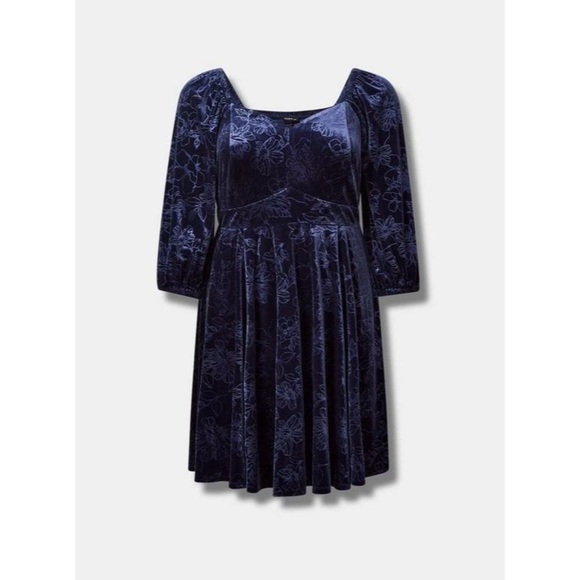 Torrid At The Knee Embossed Blue Velvet Sweetheart Mini Dress Torrid Sz 3 Sz 3X - Picture 4 of 10